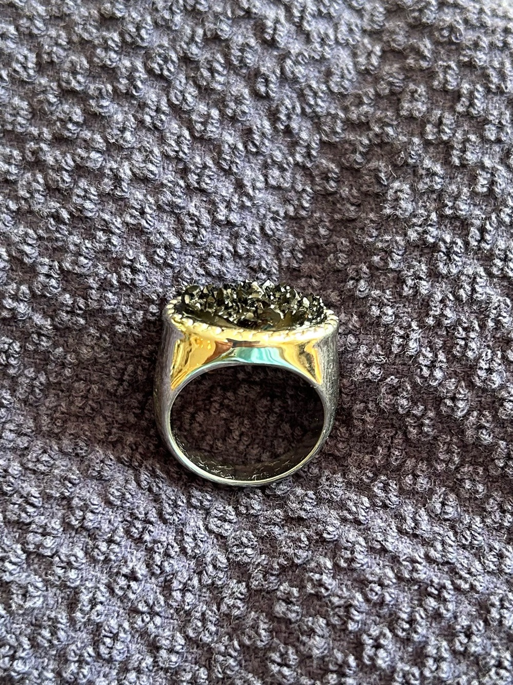 Women's Silver Ring with Black Druzy Cluster